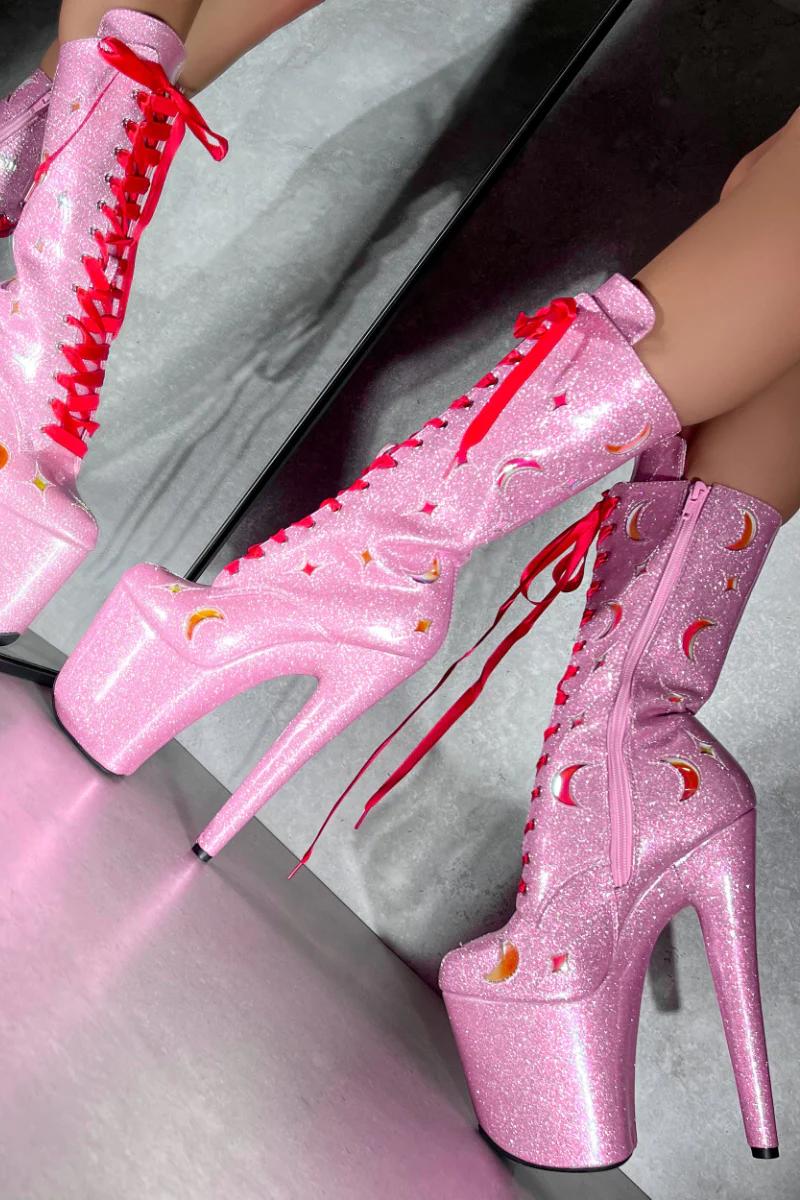 Hella Heels The Glitterati Cosmic 8inch Boots - Pink Sparkle - Image 2