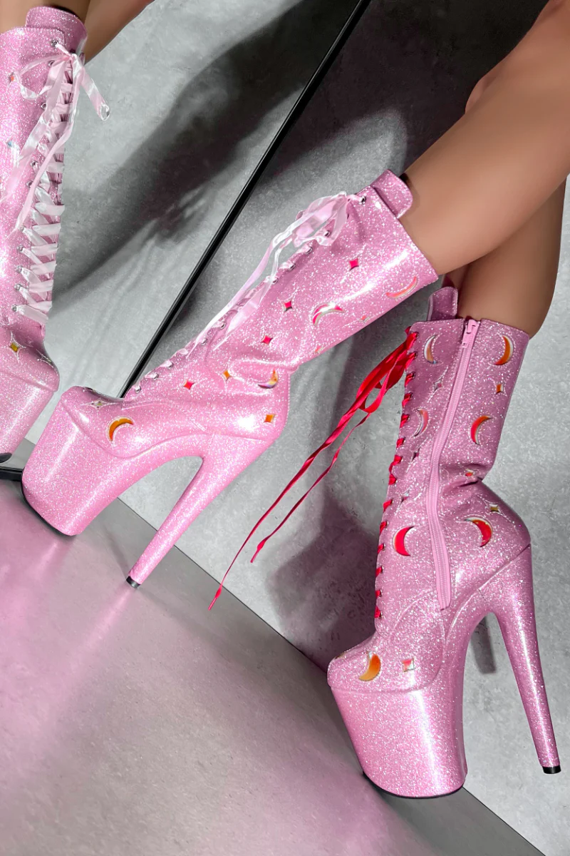 Hella Heels The Glitterati Cosmic 8inch Boots - Pink Sparkle - Image 4