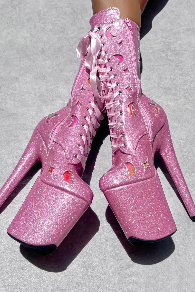 Hella Heels The Glitterati Cosmic 8inch Boots - Pink Sparkle - Image 5