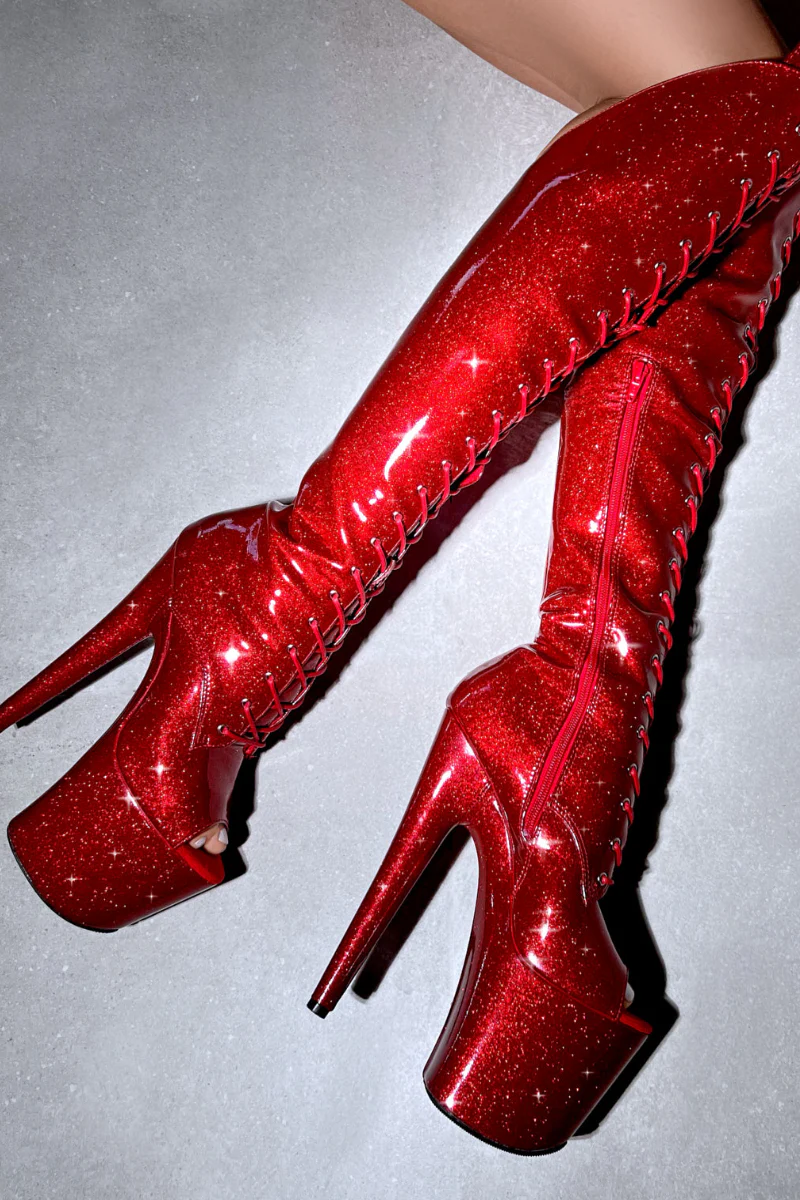Hella Heels The Glitterati Open Toe Over The Knee 8inch Boots - Kansass - Image 3