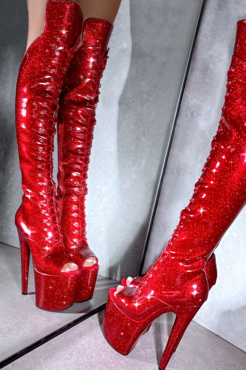 Hella Heels The Glitterati Open Toe Over The Knee 8inch Boots - Kansass - Image 5