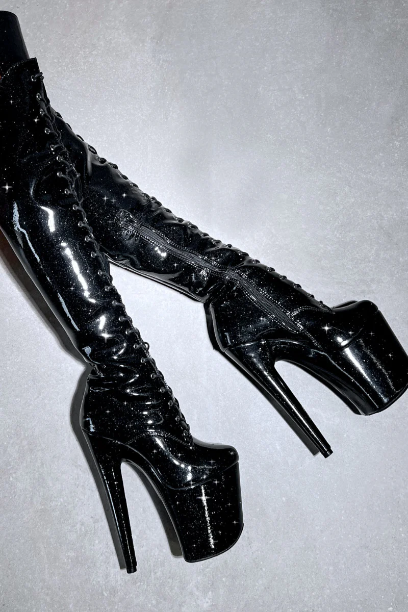 Hella Heels The Glitterati Over The Knee 8inch Boots New Style - Sin City - Image 2