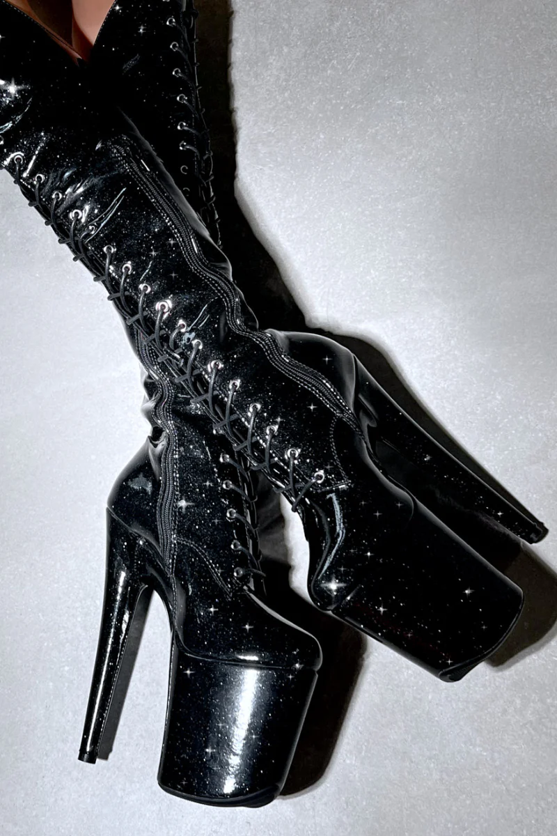 Hella Heels The Glitterati Over The Knee 8inch Boots New Style - Sin City - Image 4