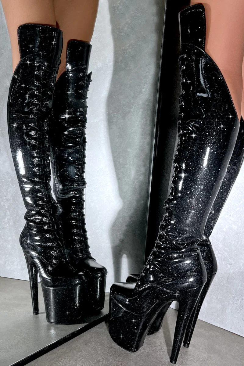 Hella Heels The Glitterati Over The Knee 8inch Boots New Style - Sin City - Image 5