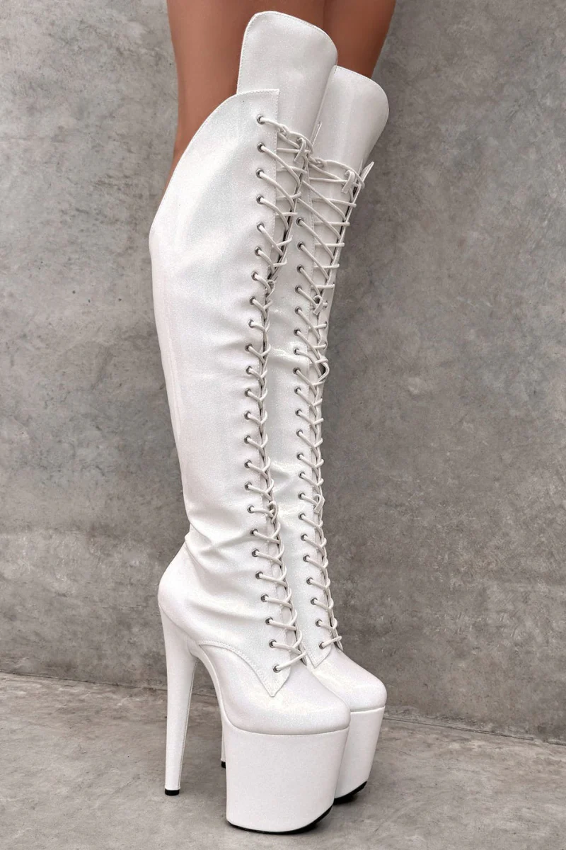 Hella Heels The Glitterati Over The Knee 8inch Boots - Snow Kween - Image 3