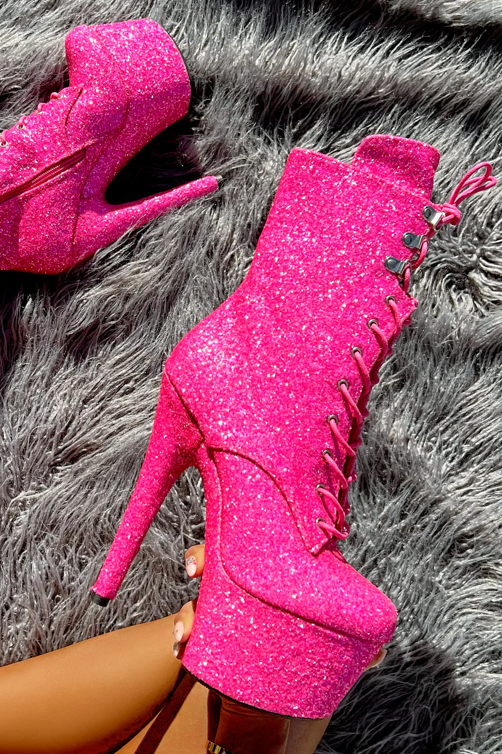 Hella Heels The Glitterati XTRA 7inch Boots -  Kitty Pink - Image 2