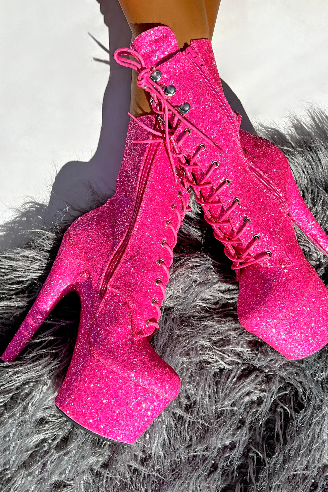 Hella Heels The Glitterati XTRA 7inch Boots -  Kitty Pink - Image 3
