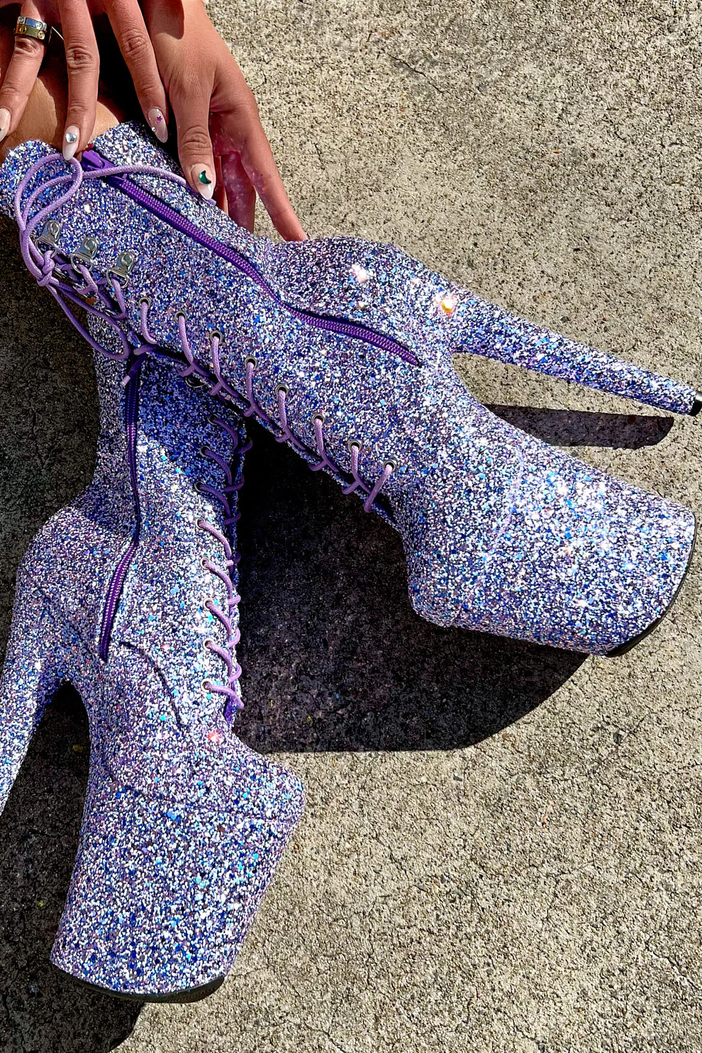 Hella Heels The Glitterati XTRA 8inch Boots - Confetti