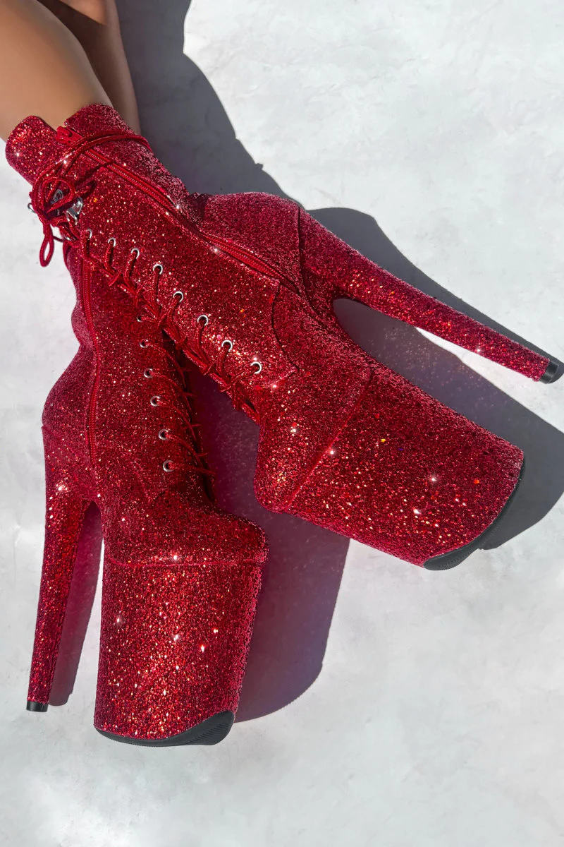 Hella Heels The Glitterati XTRA 8inch Boots - Dorothy Red - Image 2