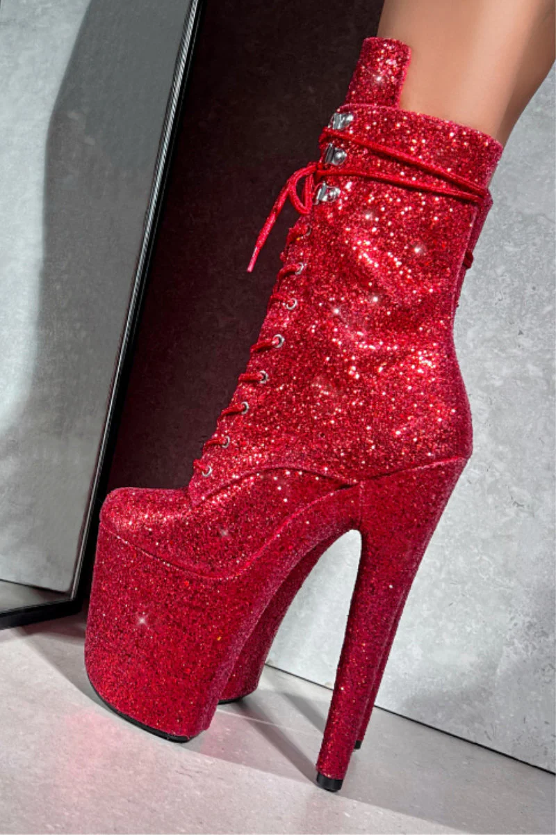 Hella Heels The Glitterati XTRA 8inch Boots - Dorothy Red - Image 3