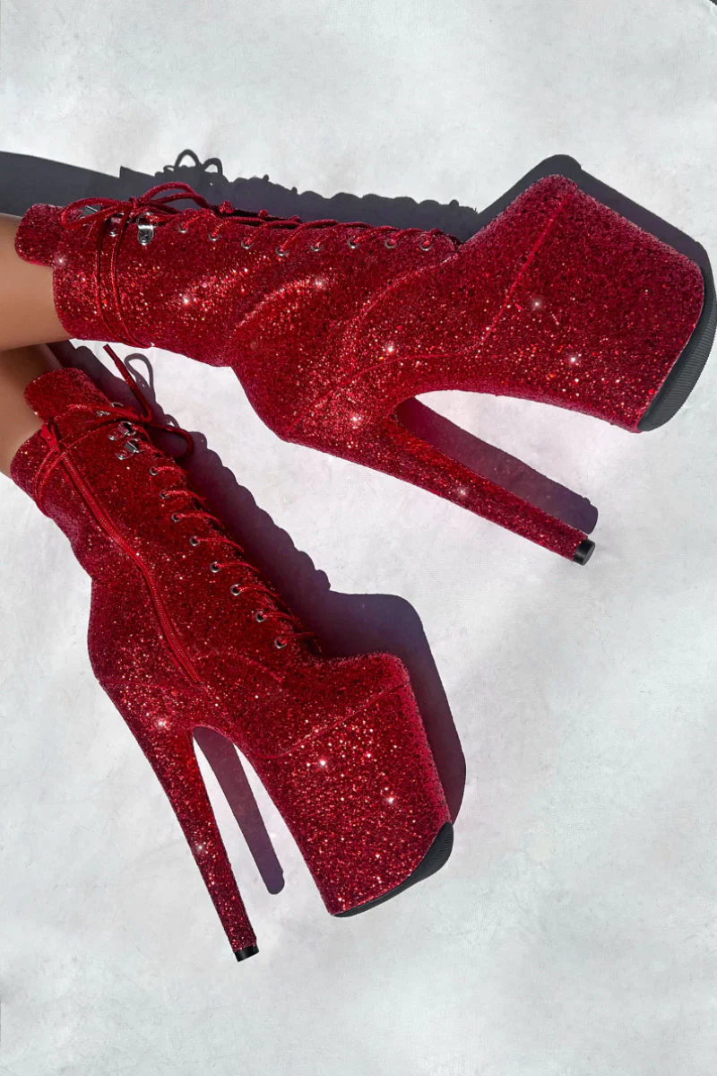 Hella Heels The Glitterati XTRA 8inch Boots - Dorothy Red - Image 4