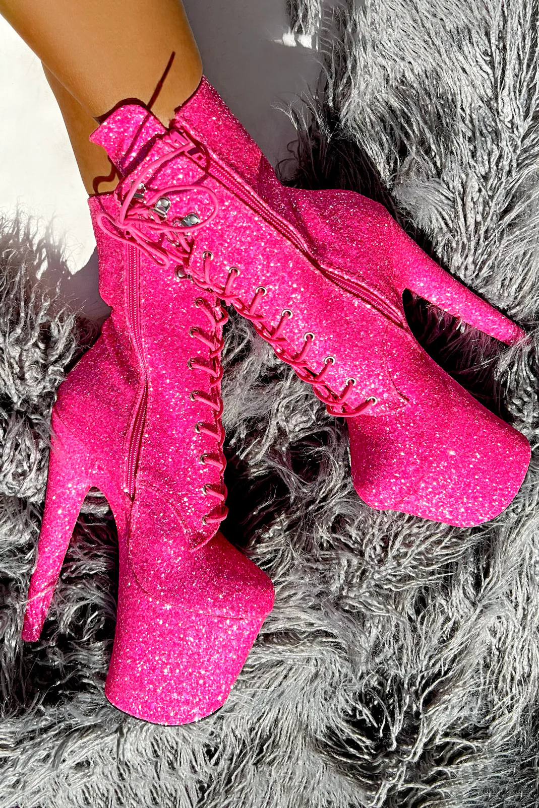 Hella Heels The Glitterati XTRA 8inch Boots - Kitty Pink