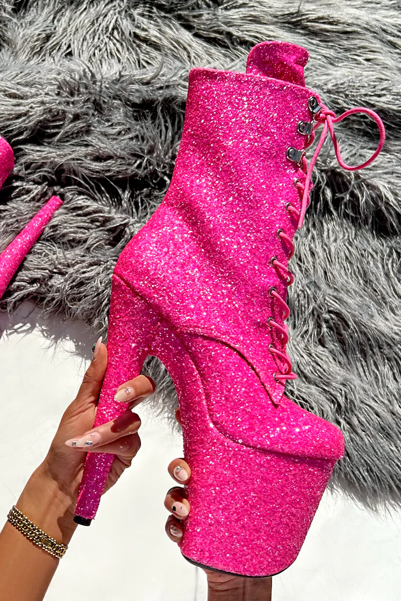 Hella Heels The Glitterati XTRA 8inch Boots - Kitty Pink - Image 2