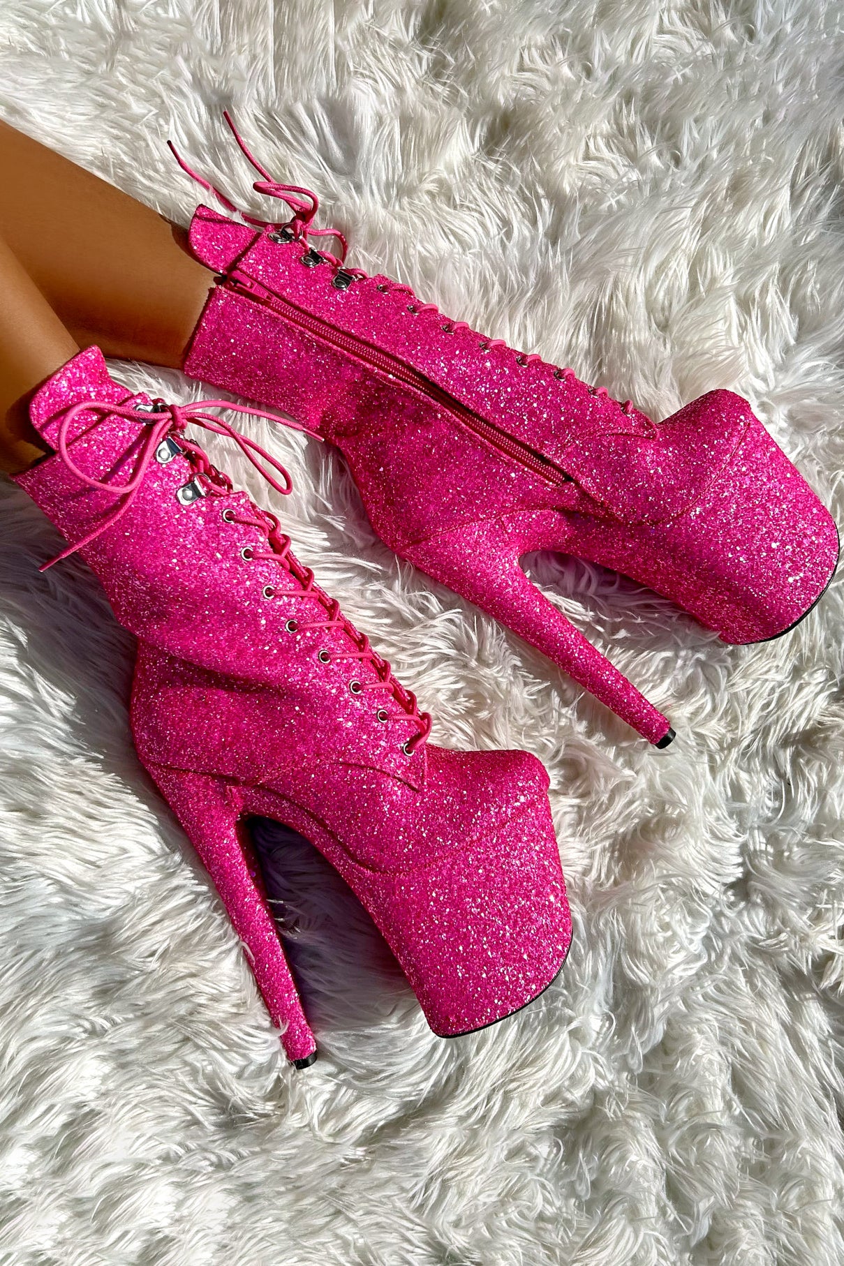Hella Heels The Glitterati XTRA 8inch Boots - Kitty Pink - Image 3