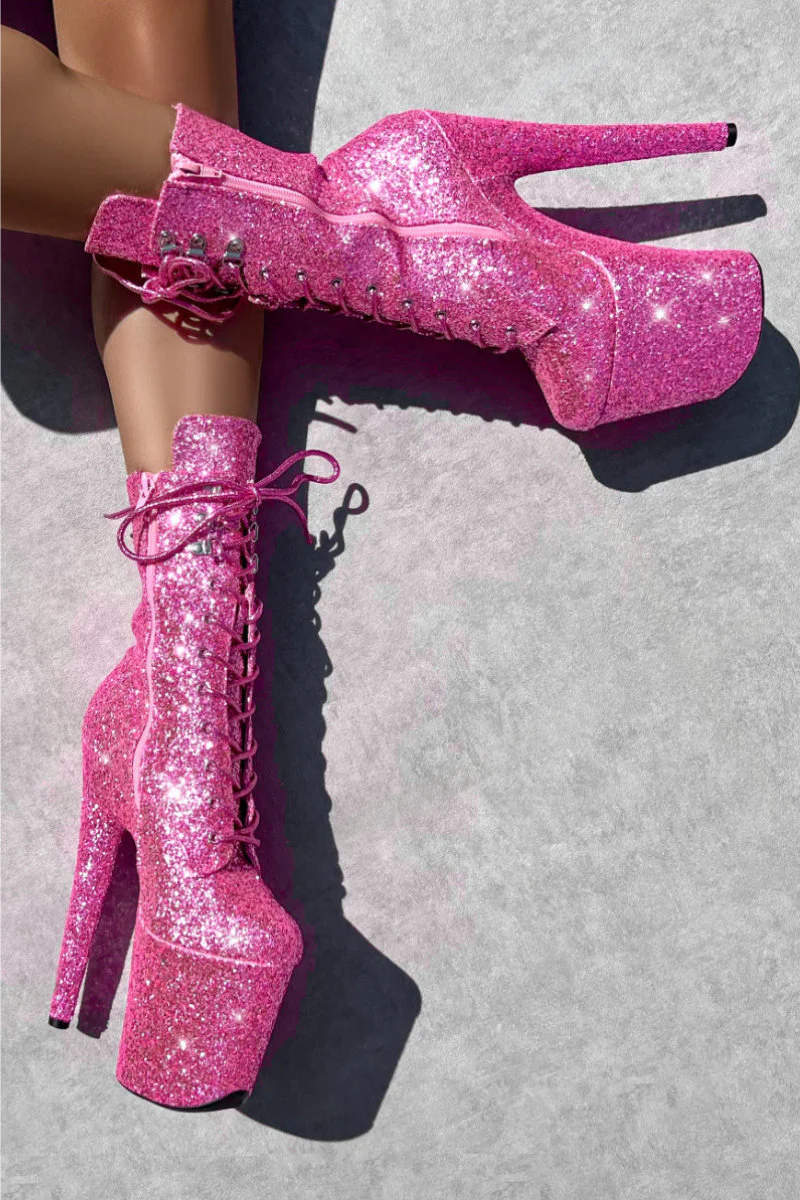 Hella Heels The Glitterati XTRA 8inch Boots - Lovergirl Pink