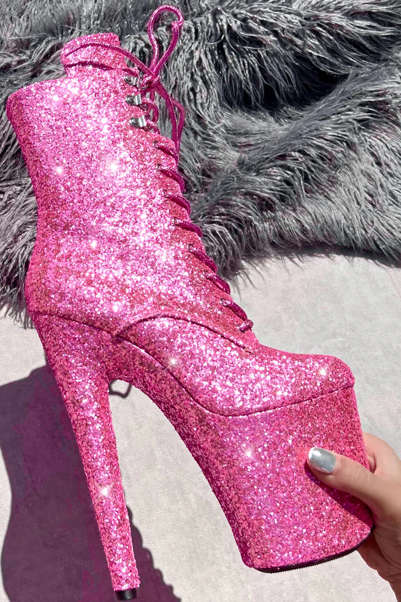 Hella Heels The Glitterati XTRA 8inch Boots - Lovergirl Pink - Image 3