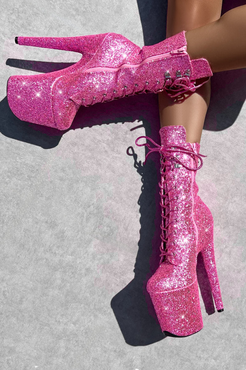 Hella Heels The Glitterati XTRA 8inch Boots - Lovergirl Pink - Image 5