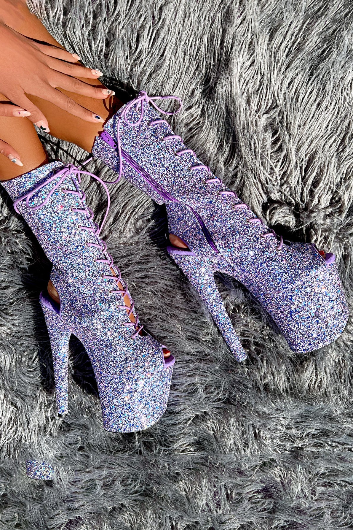 Hella Heels The Glitterati XTRA OHOT 8inch Boots - Confetti - Image 2