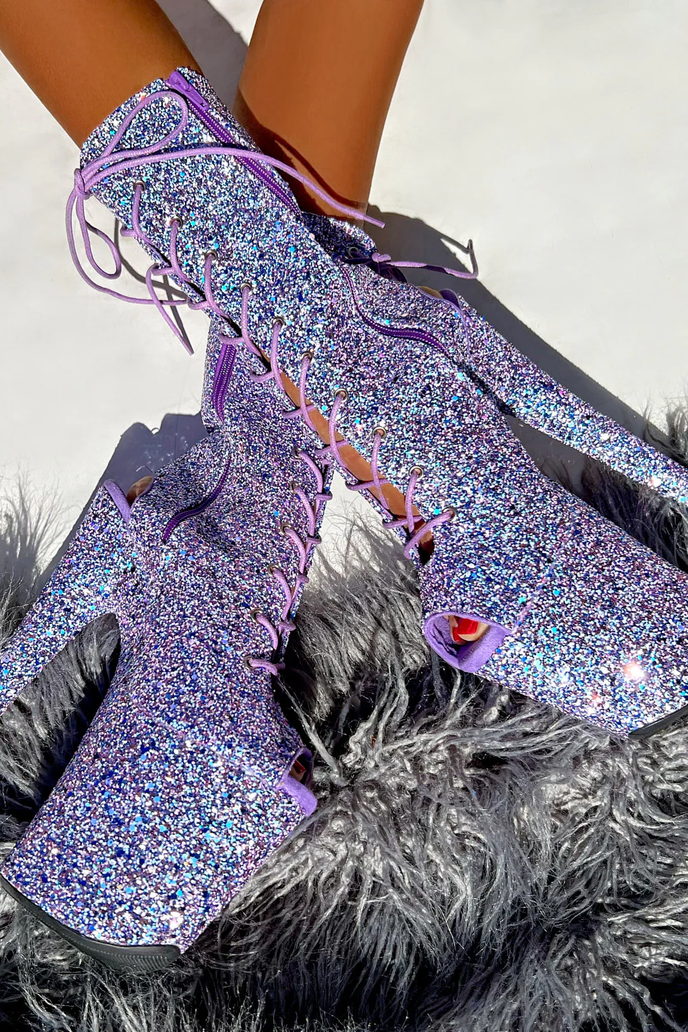 Hella Heels The Glitterati XTRA OHOT 8inch Boots - Confetti - Image 4