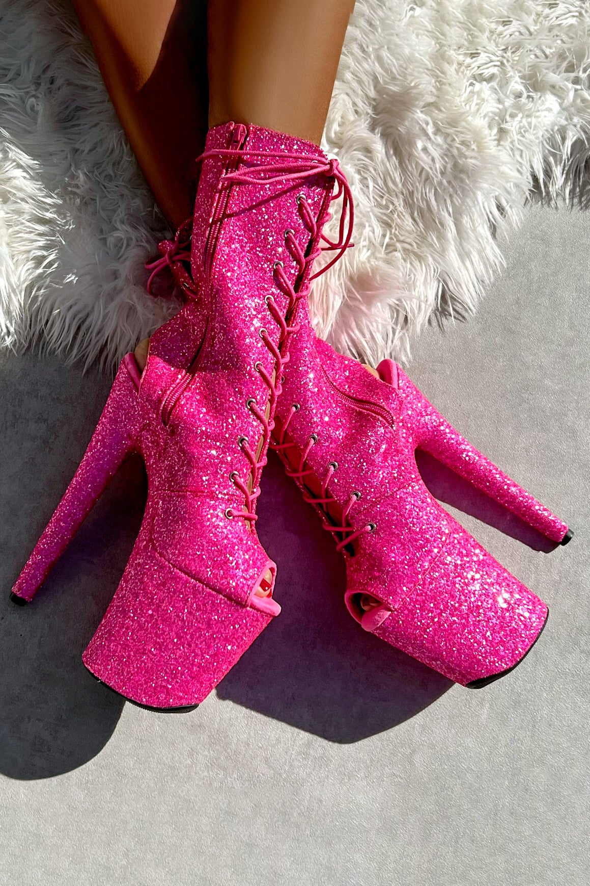 Hella Heels The Glitterati XTRA OHOT 8inch Boots - Kitty Pink - Image 2