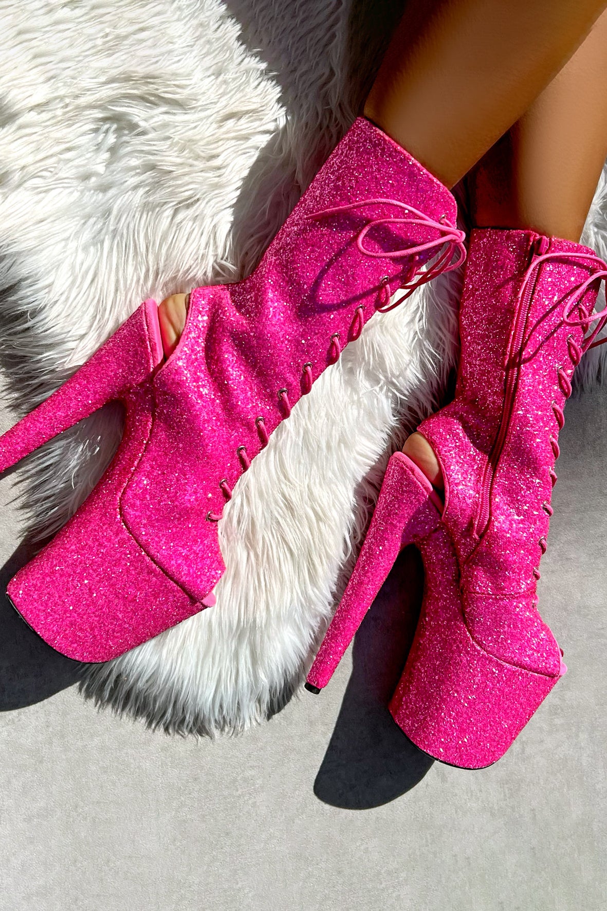 Hella Heels The Glitterati XTRA OHOT 8inch Boots - Kitty Pink - Image 3
