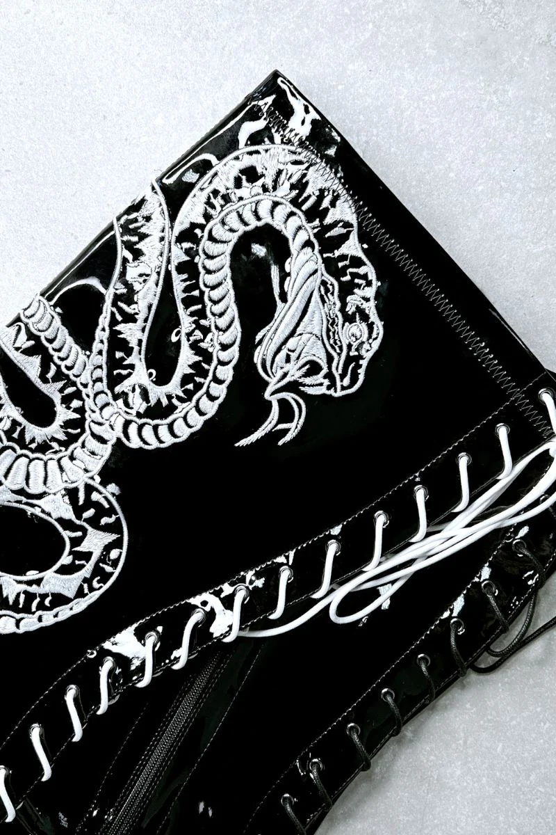 Hella Heels Viper Thigh High 8inch Boots - Black/White Snake - Image 6
