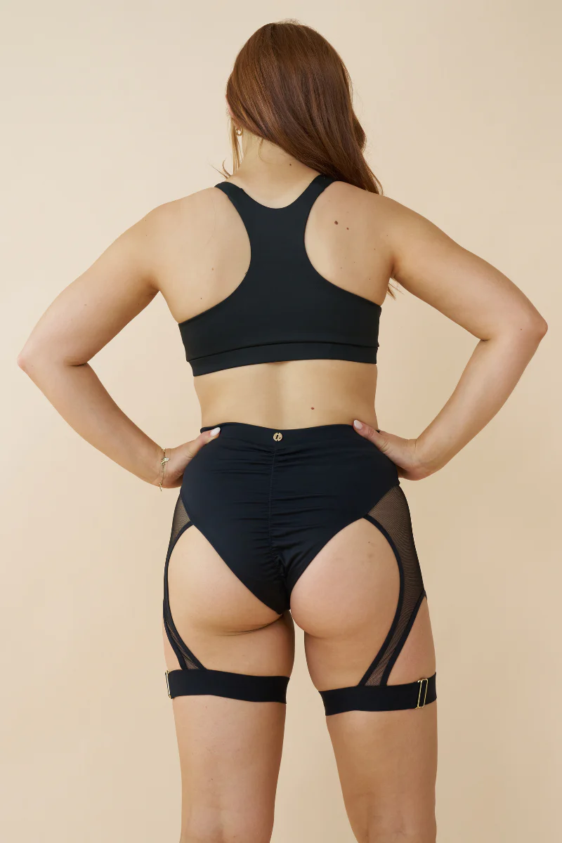 Lunalae Bex High Cut Garter Shorts - Black Mesh - Image 2