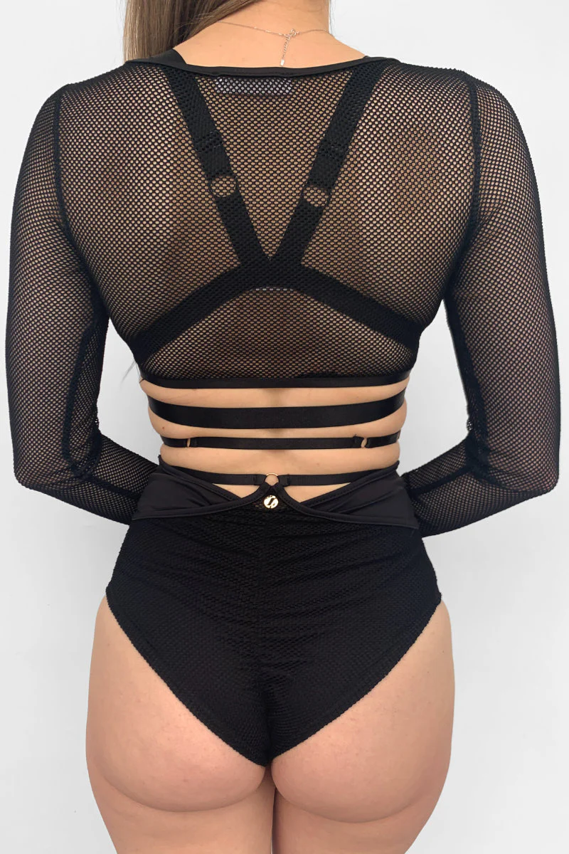 Lunalae Claire Cut Out High Waisted Bottoms - Recycled Black Mesh - Image 2