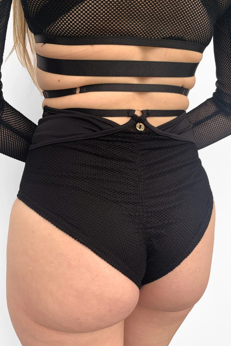 Lunalae Claire Cut Out High Waisted Bottoms - Recycled Black Mesh - Image 5