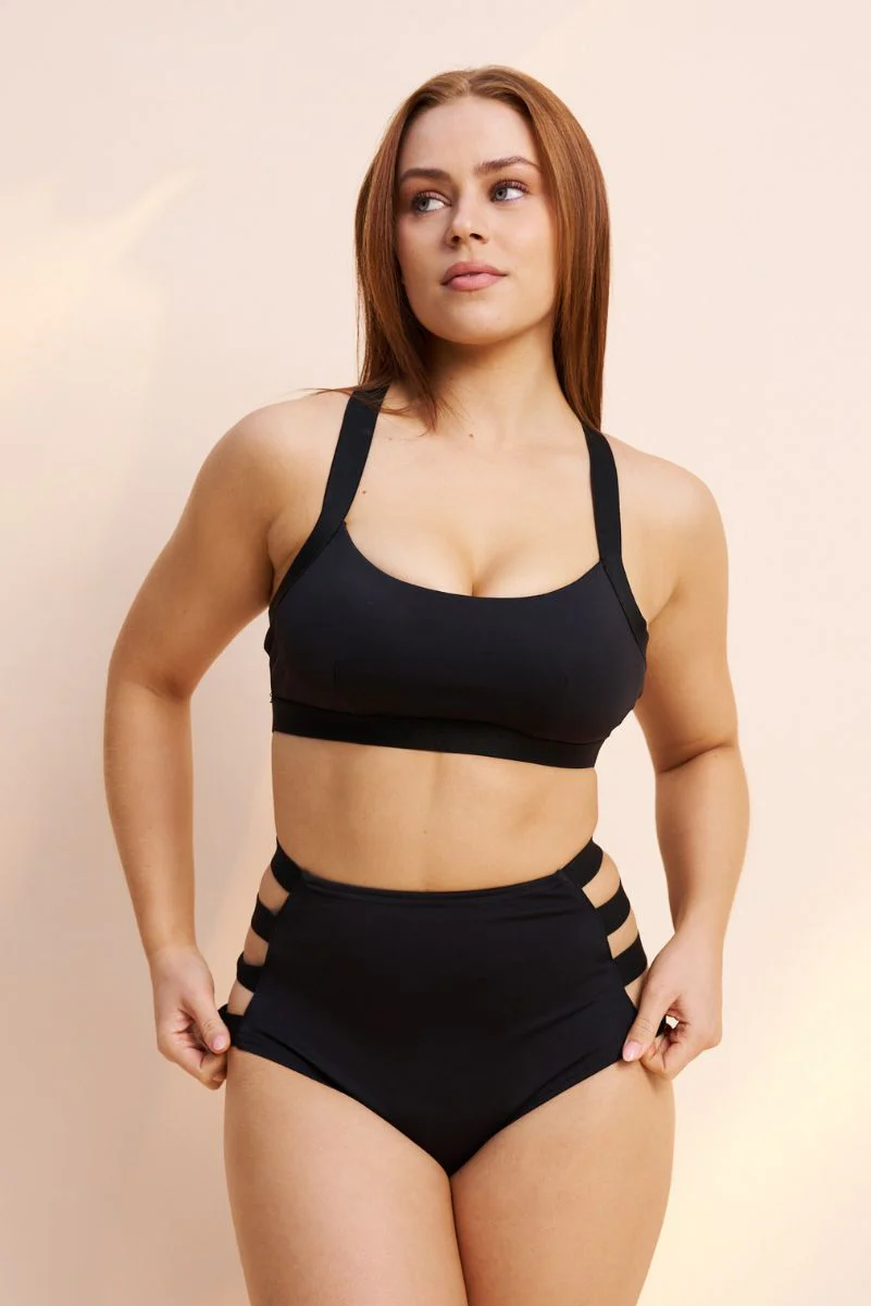 Lunalae Clover Side Strap High Waist Bottoms - Black - Image 4