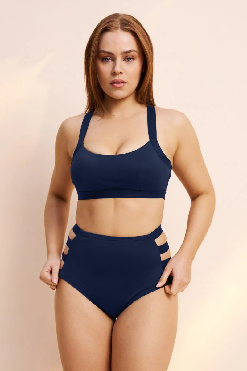 Lunalae Clover Side Strap High Waist Bottoms - Navy - Image 4
