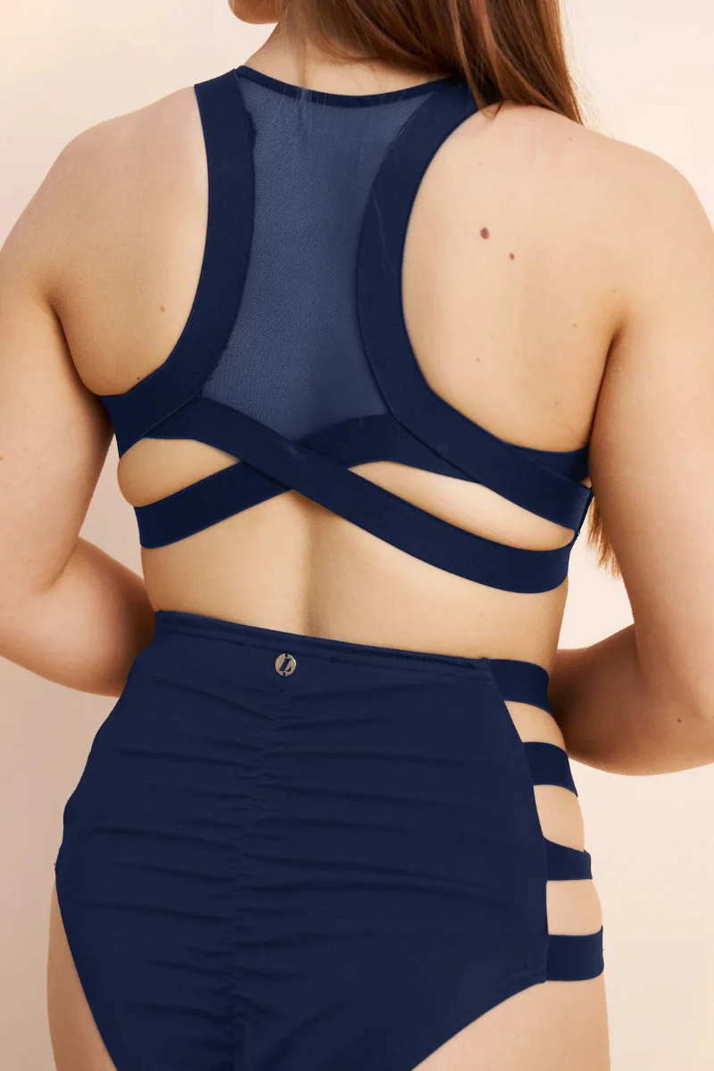 Lunalae Clover Side Strap High Waist Bottoms - Navy - Image 5