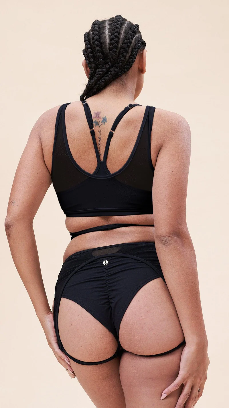 Lunalae Fiona Crossover Wrap Top - Black Mesh - Image 2