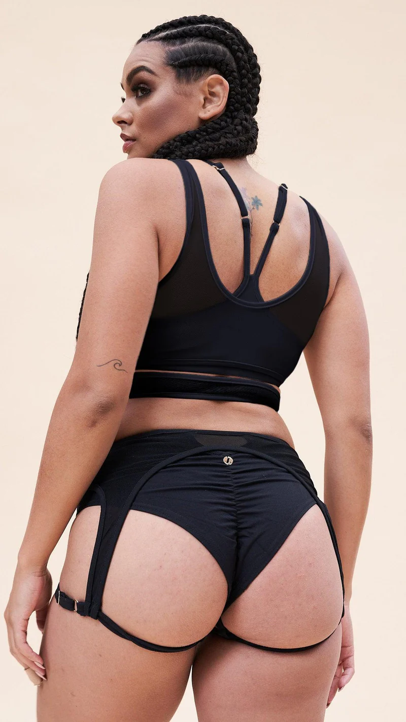 Lunalae Fiona Crossover Wrap Top - Black Mesh - Image 4