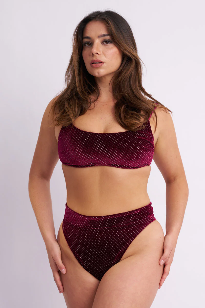 Lunalae High Cut Shorts - Wine Silver Sparkle