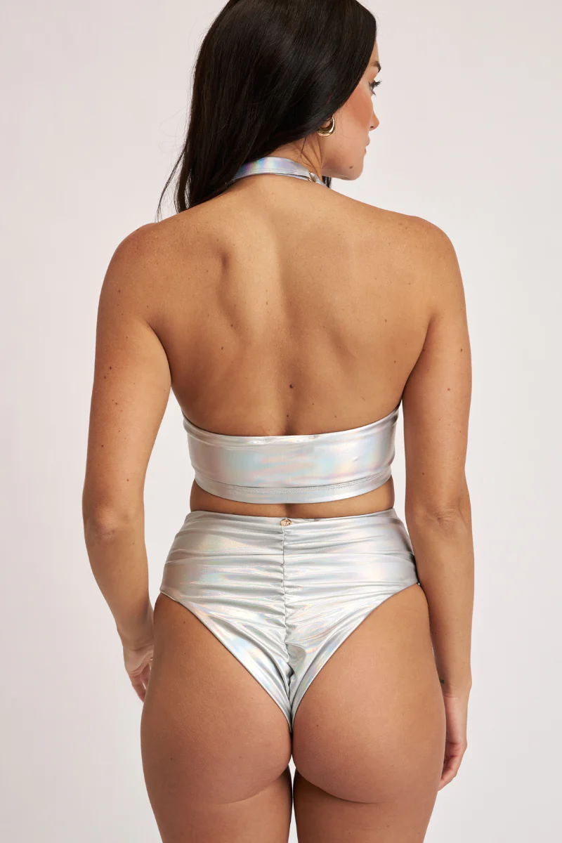 Lunalae High Neck Top - Metallic Silver - Image 2