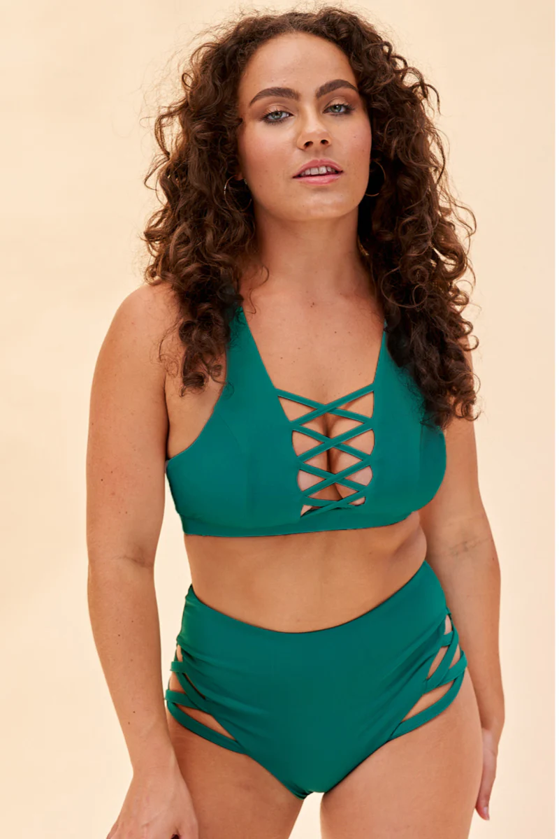 Lunalae High Waist Cross Section Shorts - Green - Image 3