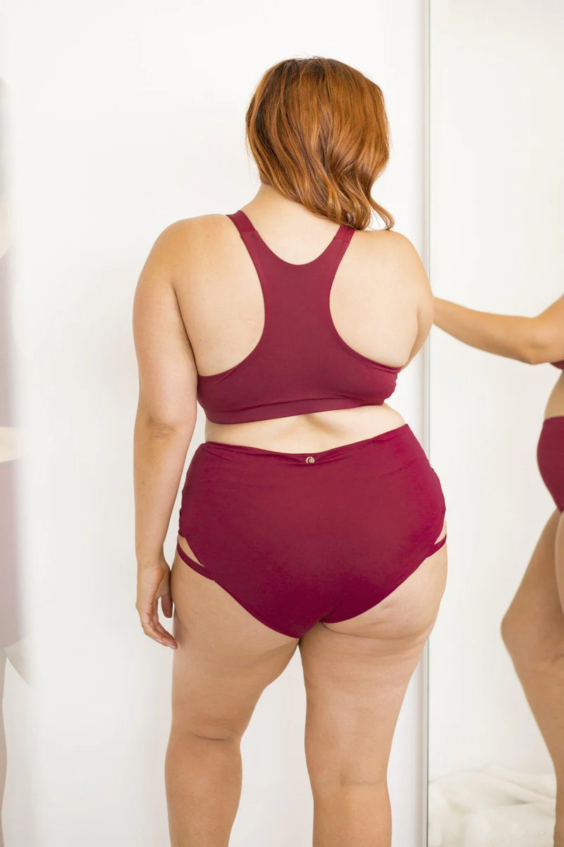 Lunalae High Waist Cross Section Shorts - Wine - Image 3