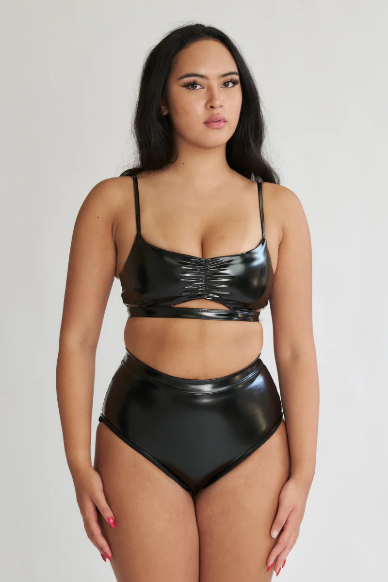 Lunalae High Waist Shorts - Black PU - Image 4