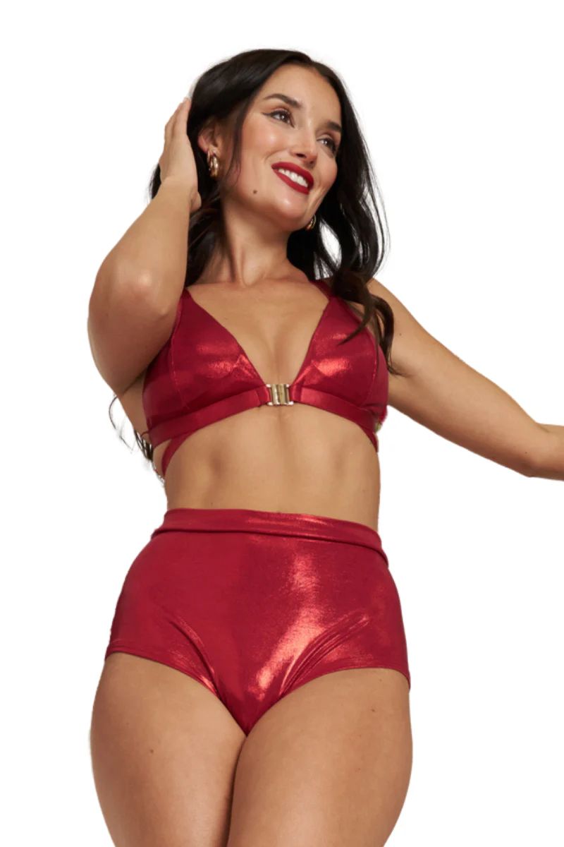 Lunalae High Waist Shorts - Metallic Red