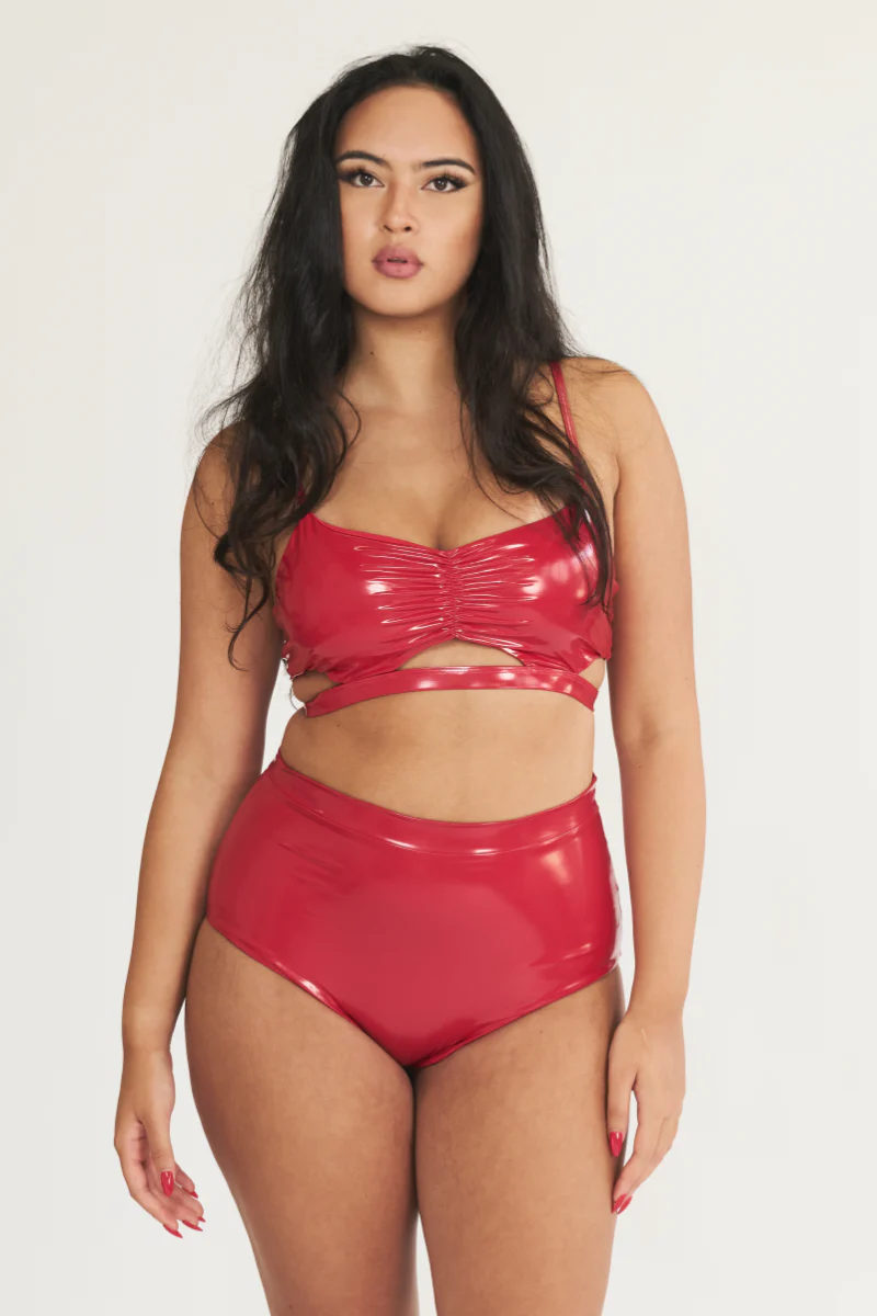 Lunalae High Waist Shorts - Red PU - Image 3