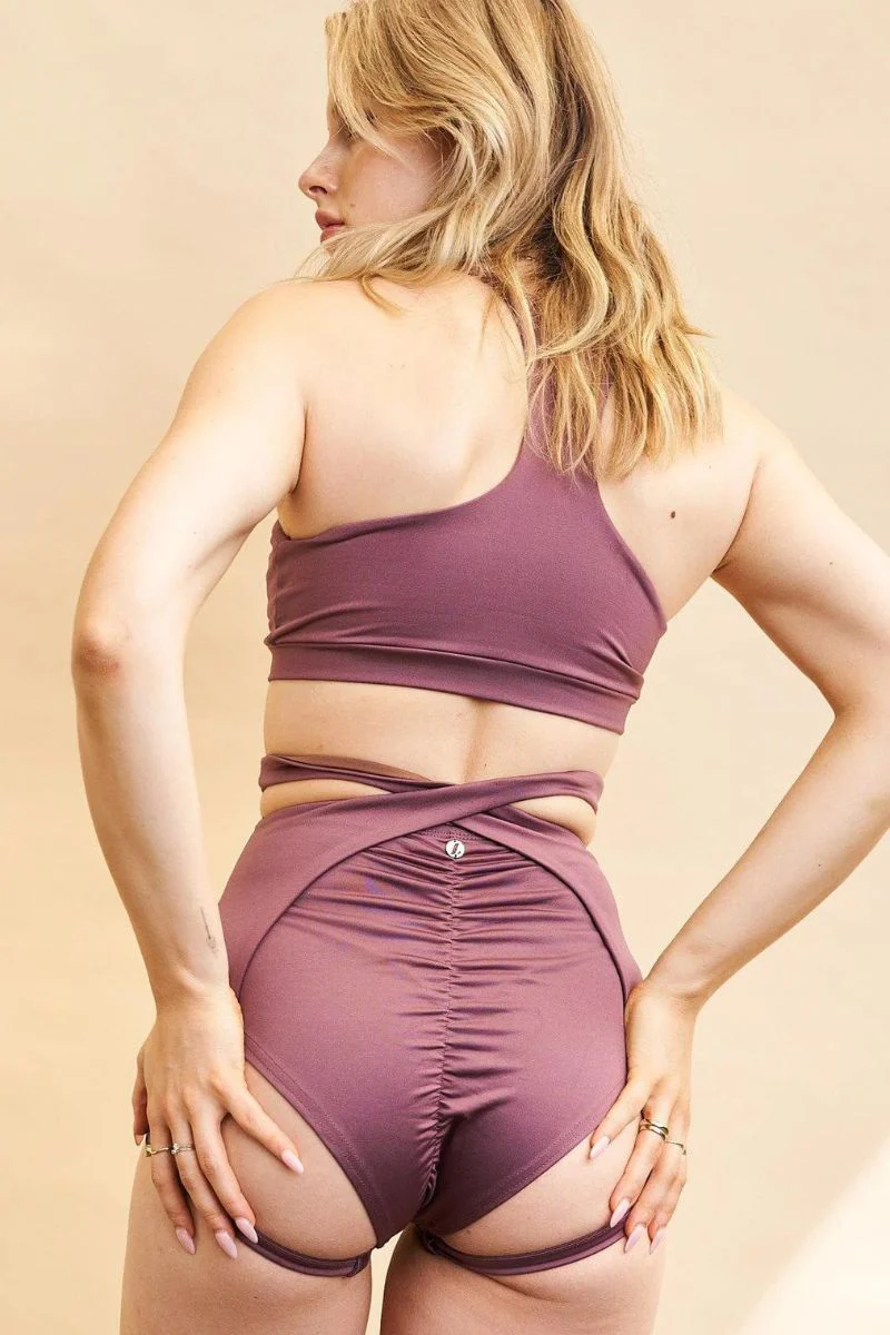 Lunalae Iris Crossover High Waisted Garter Shorts - Elderberry - Image 4