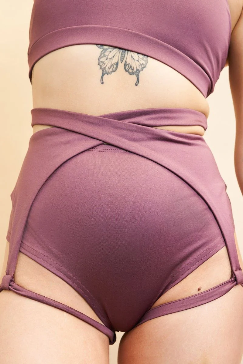 Lunalae Iris Crossover High Waisted Garter Shorts - Elderberry - Image 5