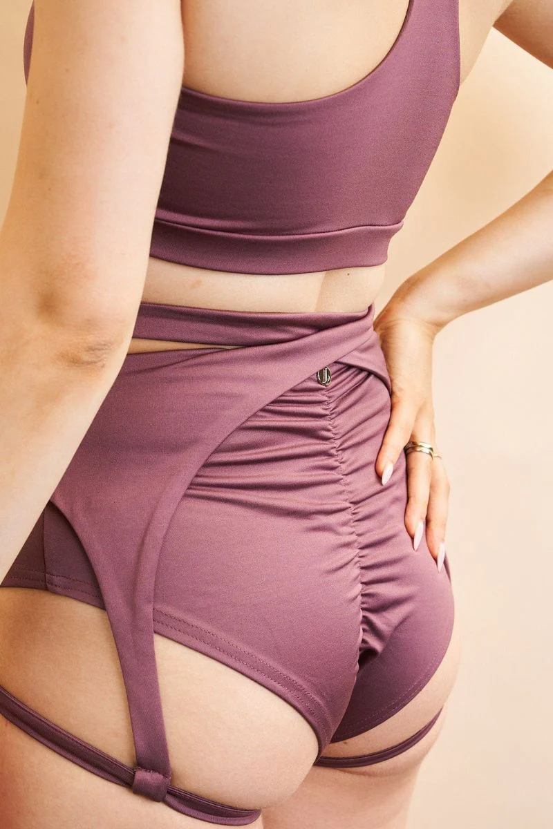 Lunalae Iris Crossover High Waisted Garter Shorts - Elderberry - Image 6