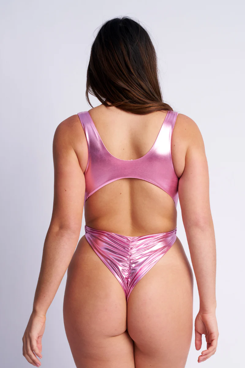 Lunalae Kenzie High Cut Bodysuit - Metallic Baby Pink - Image 2