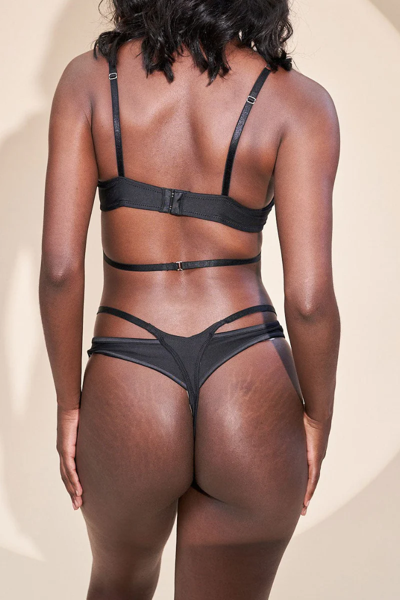 Lunalae Intimates Lauren G-String Strappy Cut Out Bottoms - Recycled Black - Image 2