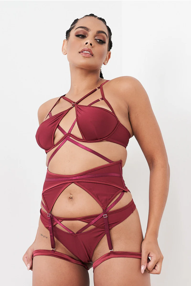 Lunalae Intimates Lauren G-String Strappy Cut Out Bottoms - Recycled Wine - Image 3