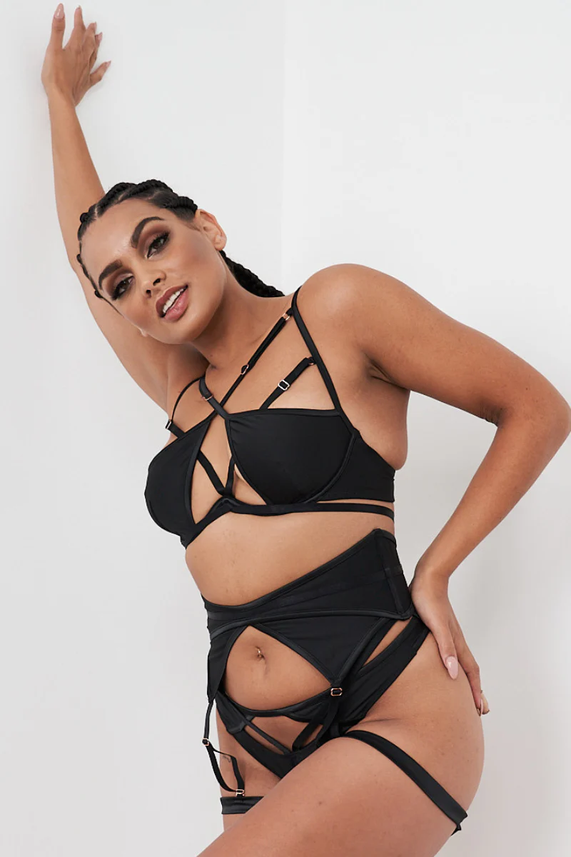 Lunalae Intimates Lauren Strappy Cut Out Adjustable Bra - Recycled Black - Image 3