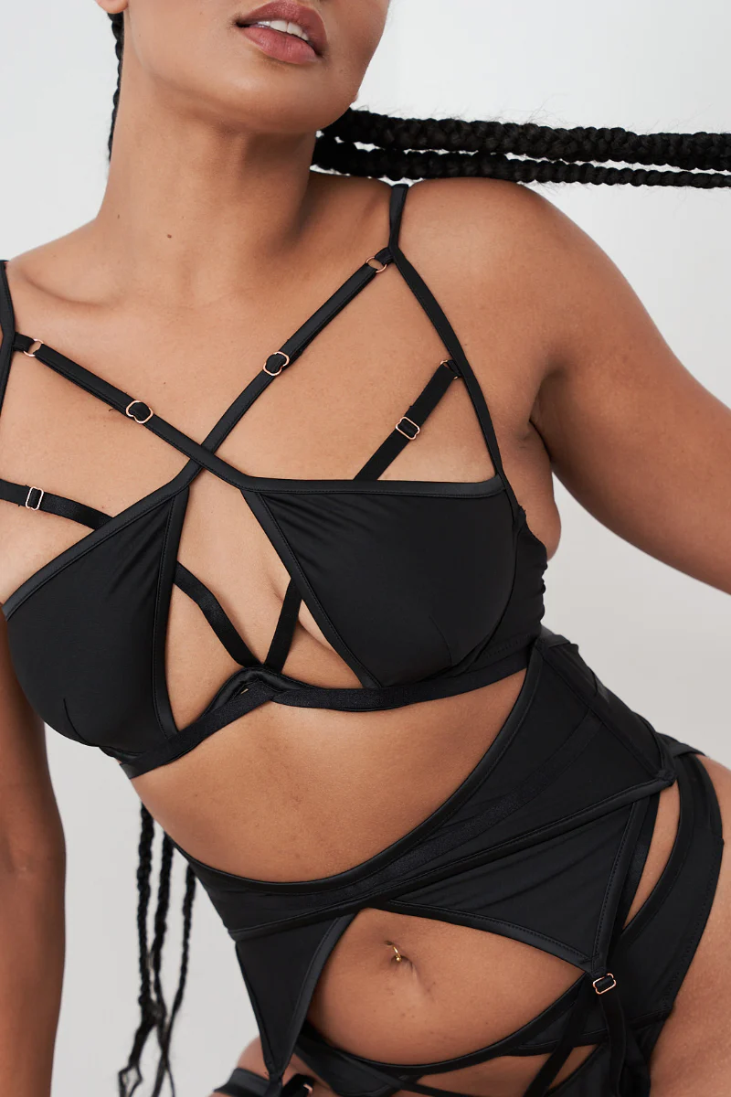 Lunalae Intimates Lauren Strappy Cut Out Adjustable Bra - Recycled Black - Image 5