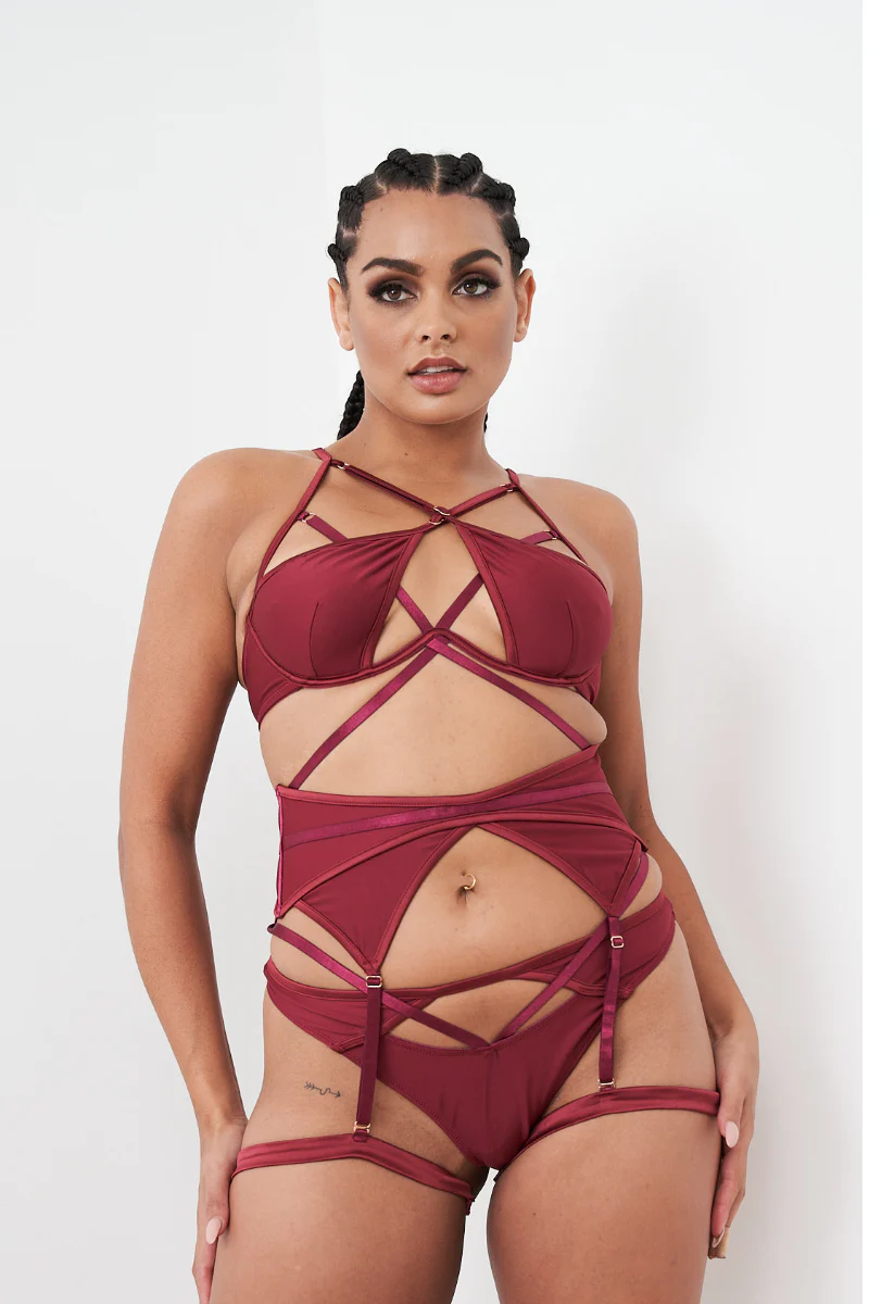 Lunalae Intimates Lauren Strappy Cut Out Adjustable Bra - Recycled Wine - Image 3